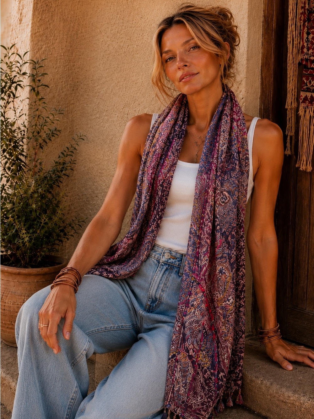 Raj Paisley Pattern Purple Multi Scarf S-4
